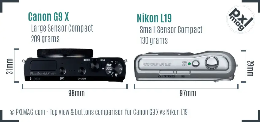 Canon G9 X vs Nikon L19 top view buttons comparison