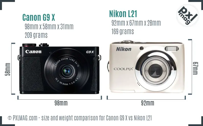 Canon G9 X vs Nikon L21 size comparison Canon G9 X vs Nikon L21 size comparison