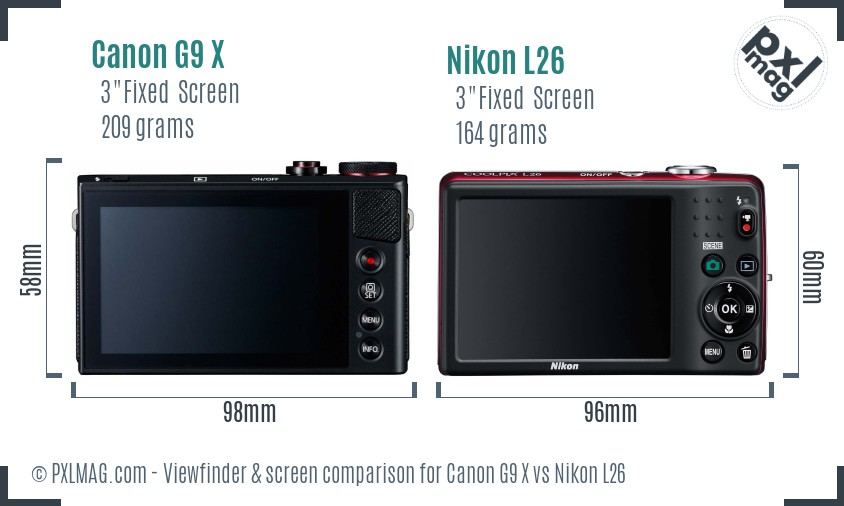 Canon G9 X vs Nikon L26 Screen and Viewfinder comparison