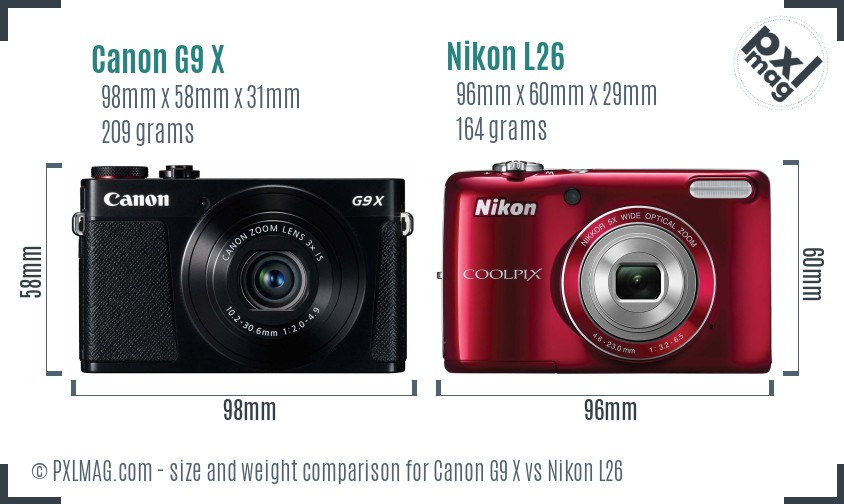 Canon G9 X vs Nikon L26 size comparison