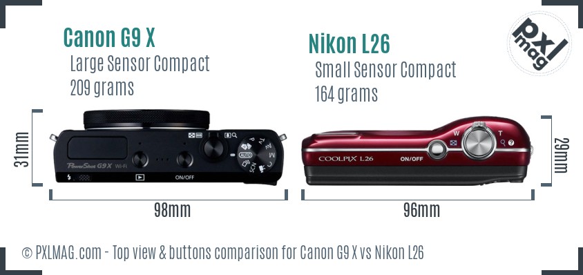 Canon G9 X vs Nikon L26 top view buttons comparison