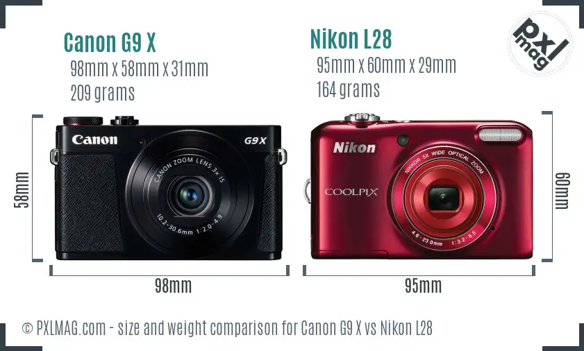 Canon G9 X vs Nikon L28 size comparison Canon G9 X vs Nikon L28 size comparison