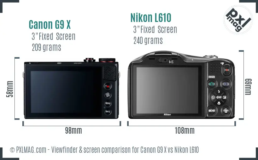 Canon G9 X vs Nikon L610 Screen and Viewfinder comparison Canon G9 X vs Nikon L610 Screen and Viewfinder comparison
