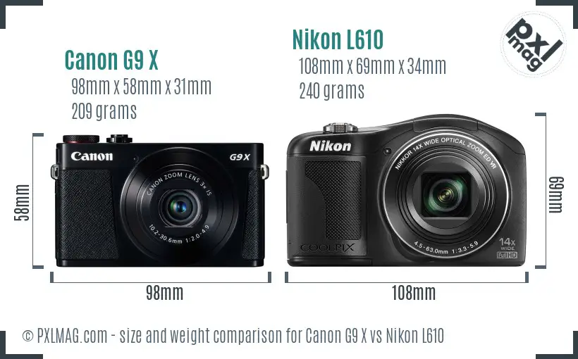 Canon G9 X vs Nikon L610 size comparison Canon G9 X vs Nikon L610 size comparison