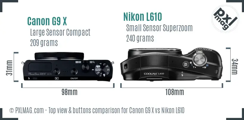 Canon G9 X vs Nikon L610 top view buttons comparison Canon G9 X vs Nikon L610 top view buttons comparison