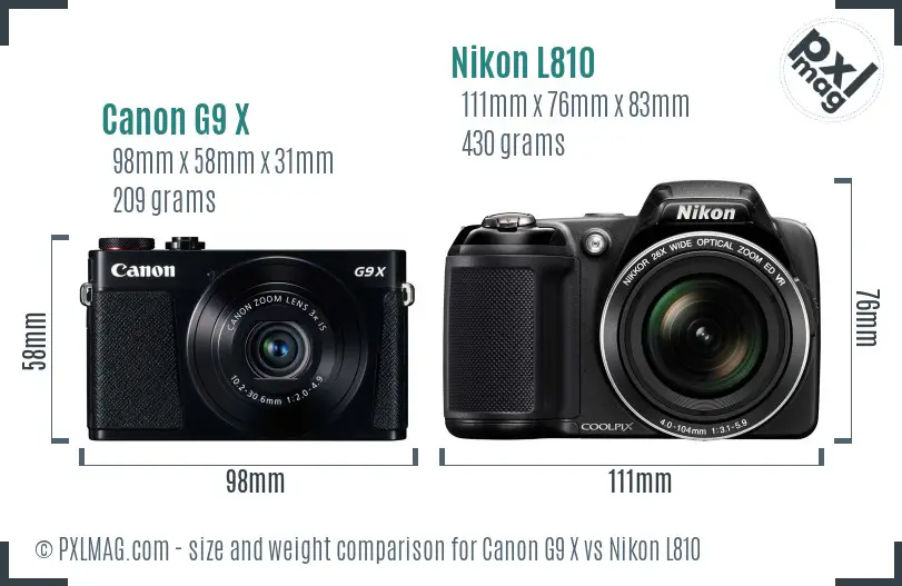 Canon G9 X vs Nikon L810 size comparison