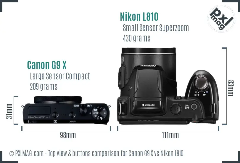 Canon G9 X vs Nikon L810 top view buttons comparison