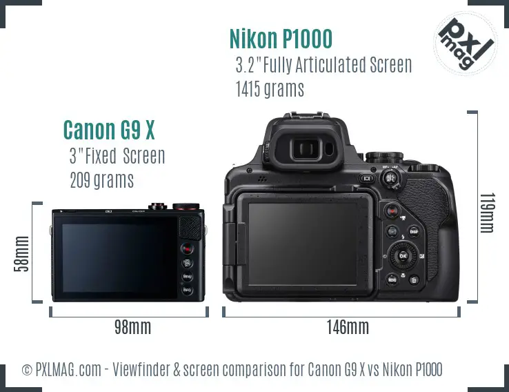 Canon G9 X vs Nikon P1000 Screen and Viewfinder comparison