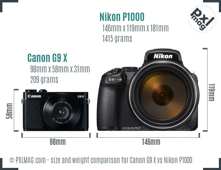 Canon G9 X vs Nikon P1000 size comparison