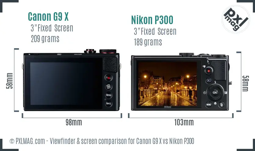 Canon G9 X vs Nikon P300 Screen and Viewfinder comparison