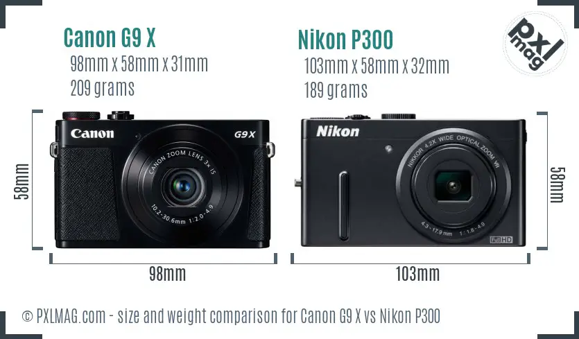 Canon G9 X vs Nikon P300 size comparison