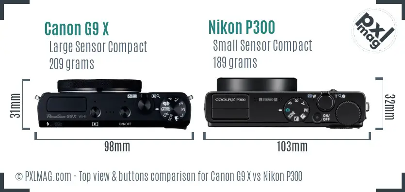 Canon G9 X vs Nikon P300 top view buttons comparison