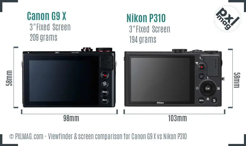 Canon G9 X vs Nikon P310 Screen and Viewfinder comparison Canon G9 X vs Nikon P310 Screen and Viewfinder comparison