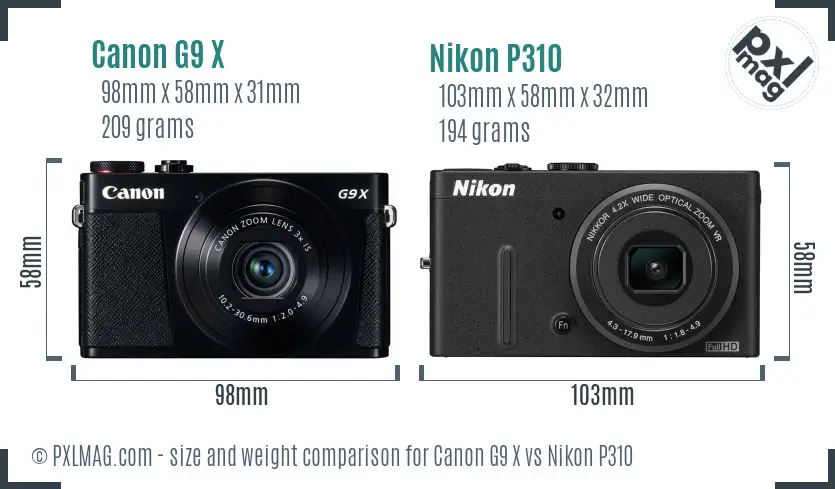 Canon G9 X vs Nikon P310 size comparison Canon G9 X vs Nikon P310 size comparison