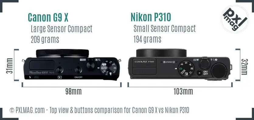 Canon G9 X vs Nikon P310 top view buttons comparison Canon G9 X vs Nikon P310 top view buttons comparison