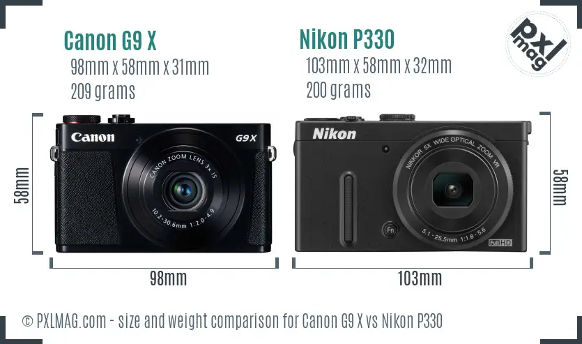 Canon G9 X vs Nikon P330 size comparison