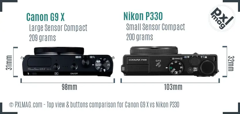 Canon G9 X vs Nikon P330 top view buttons comparison