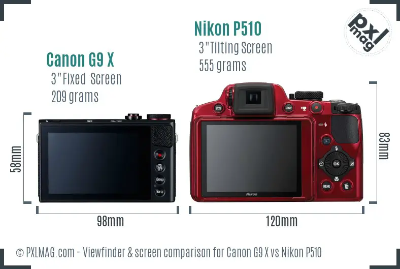 Canon G9 X vs Nikon P510 Screen and Viewfinder comparison