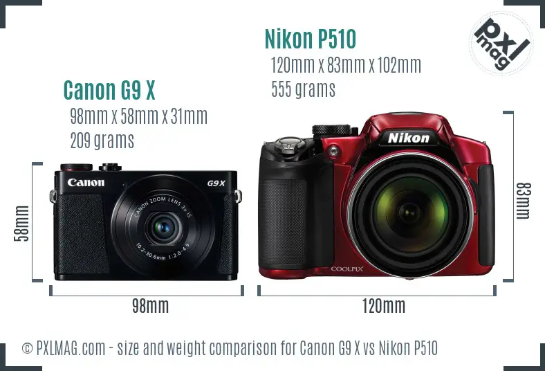 Canon G9 X vs Nikon P510 size comparison
