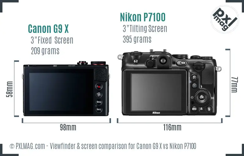 Canon G9 X vs Nikon P7100 Screen and Viewfinder comparison