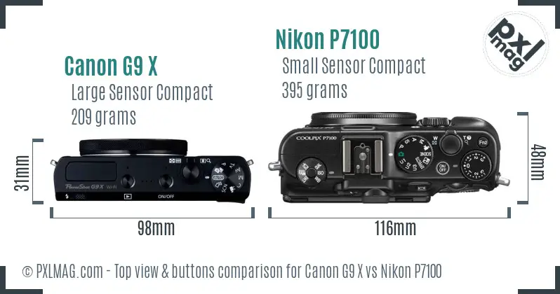 Canon G9 X vs Nikon P7100 top view buttons comparison