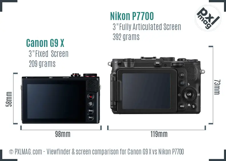 Canon G9 X vs Nikon P7700 Screen and Viewfinder comparison