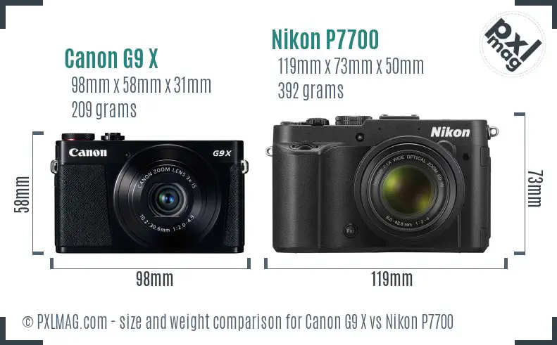 Canon G9 X vs Nikon P7700 size comparison