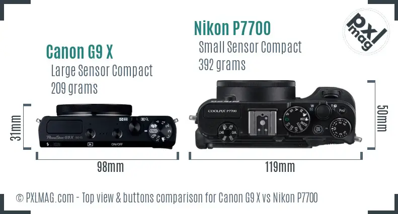Canon G9 X vs Nikon P7700 top view buttons comparison