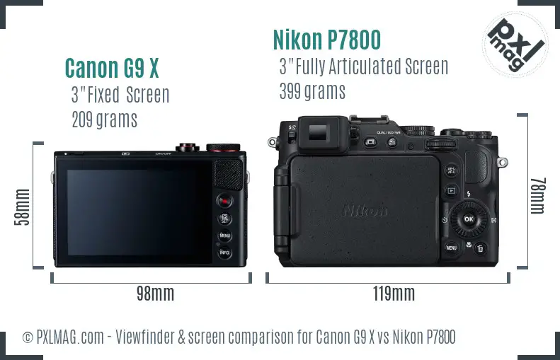 Canon G9 X vs Nikon P7800 Screen and Viewfinder comparison