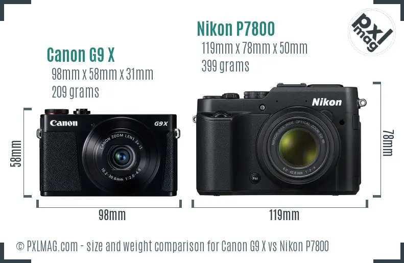 Canon G9 X vs Nikon P7800 size comparison