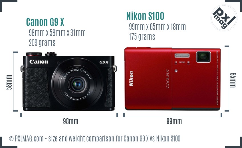 Canon G9 X vs Nikon S100 size comparison