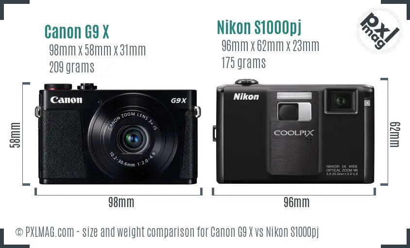 Canon G9 X vs Nikon S1000pj size comparison Canon G9 X vs Nikon S1000pj size comparison