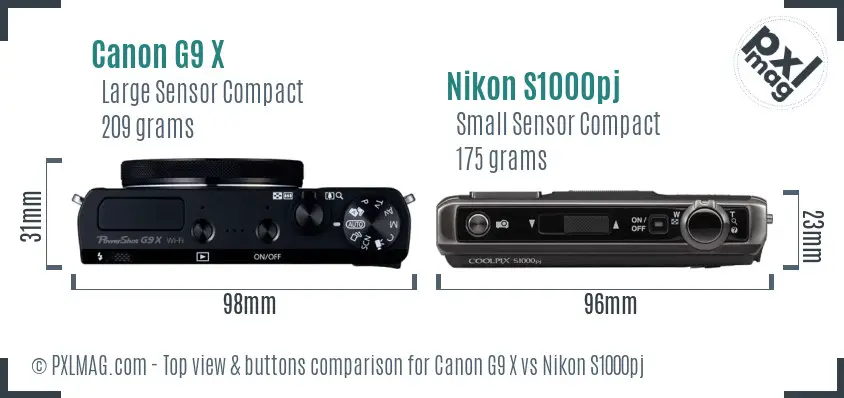 Canon G9 X vs Nikon S1000pj top view buttons comparison Canon G9 X vs Nikon S1000pj top view buttons comparison