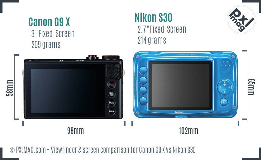 Canon G9 X vs Nikon S30 Screen and Viewfinder comparison