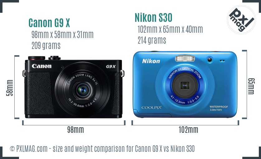 Canon G9 X vs Nikon S30 size comparison Canon G9 X vs Nikon S30 size comparison