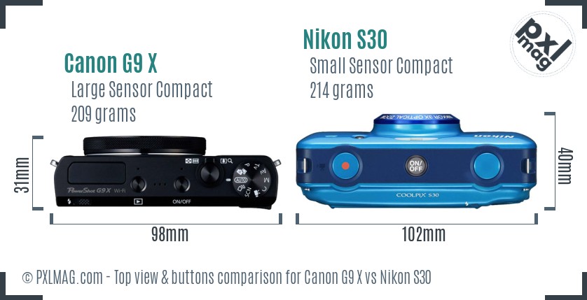 Canon G9 X vs Nikon S30 top view buttons comparison