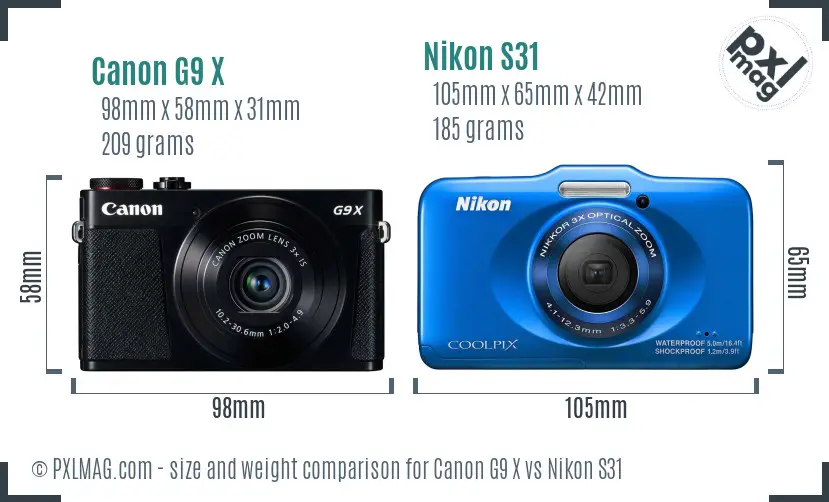 Canon G9 X vs Nikon S31 size comparison