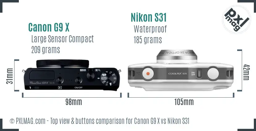 Canon G9 X vs Nikon S31 top view buttons comparison