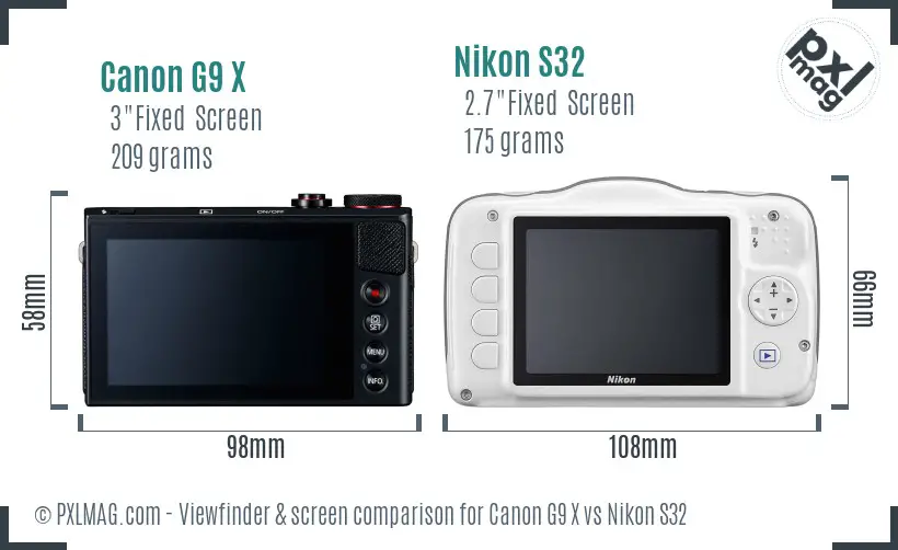 Canon G9 X vs Nikon S32 Screen and Viewfinder comparison