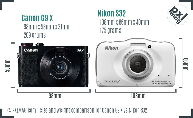 Canon G9 X vs Nikon S32 size comparison