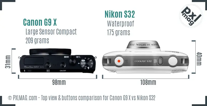 Canon G9 X vs Nikon S32 top view buttons comparison