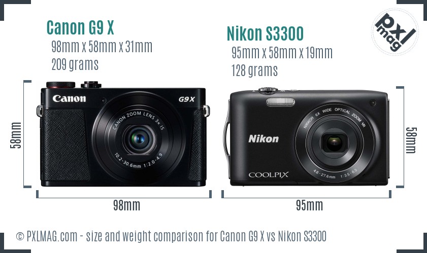 Canon G9 X vs Nikon S3300 size comparison