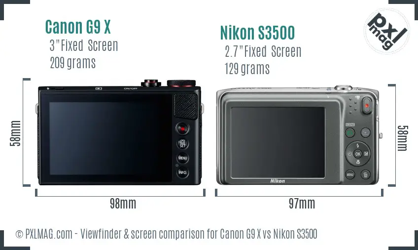 Canon G9 X vs Nikon S3500 Screen and Viewfinder comparison Canon G9 X vs Nikon S3500 Screen and Viewfinder comparison