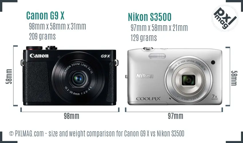 Canon G9 X vs Nikon S3500 size comparison Canon G9 X vs Nikon S3500 size comparison