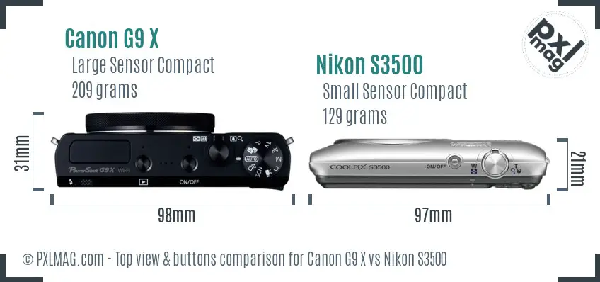 Canon G9 X vs Nikon S3500 top view buttons comparison Canon G9 X vs Nikon S3500 top view buttons comparison