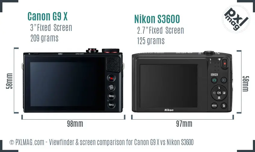Canon G9 X vs Nikon S3600 Screen and Viewfinder comparison
