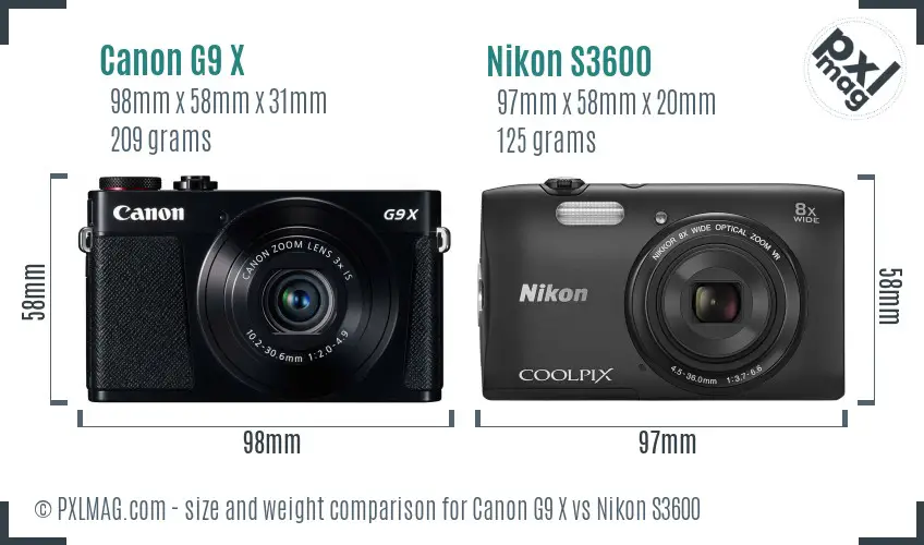 Canon G9 X vs Nikon S3600 size comparison