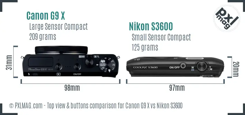 Canon G9 X vs Nikon S3600 top view buttons comparison