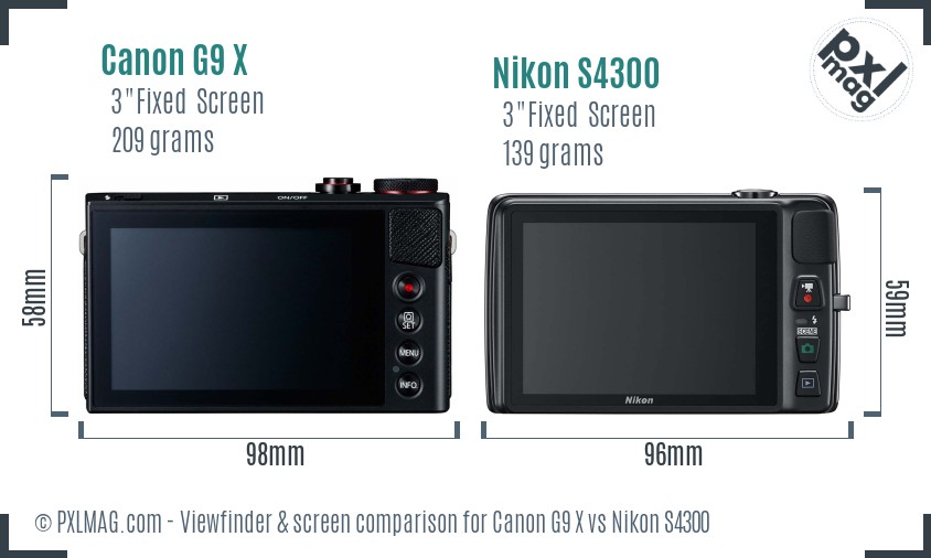 Canon G9 X vs Nikon S4300 Screen and Viewfinder comparison