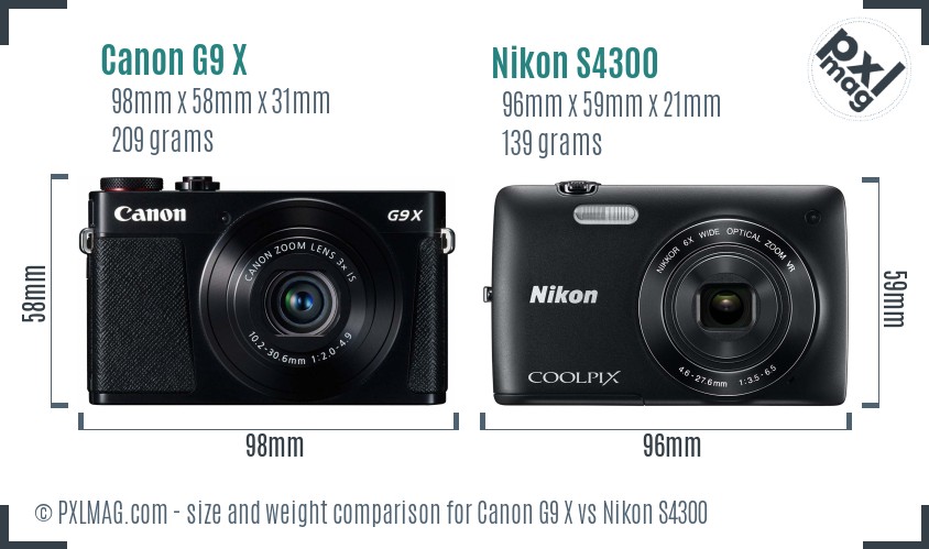 Canon G9 X vs Nikon S4300 size comparison